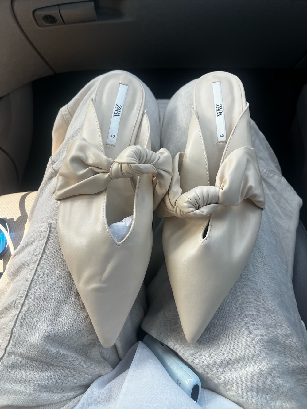 Zara Cream Knotted Pointed Toe Mules